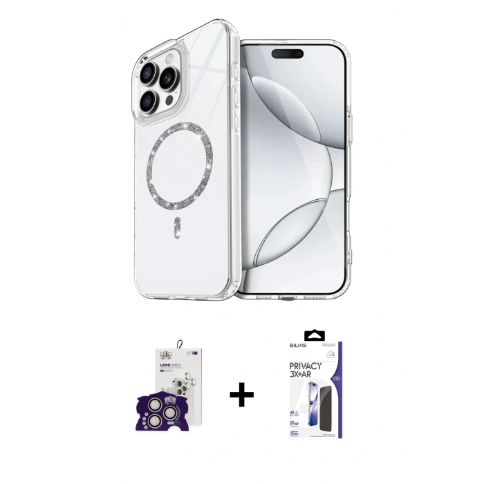 MARSİLYAN™- iPhone 16 Pro Max Kılıf Kıvılcım Form Prime - Siyah Bilvis 3X AR Hayalet Cam Ekran Koruyucu + Bilvis Titan Kamera Lens - GS