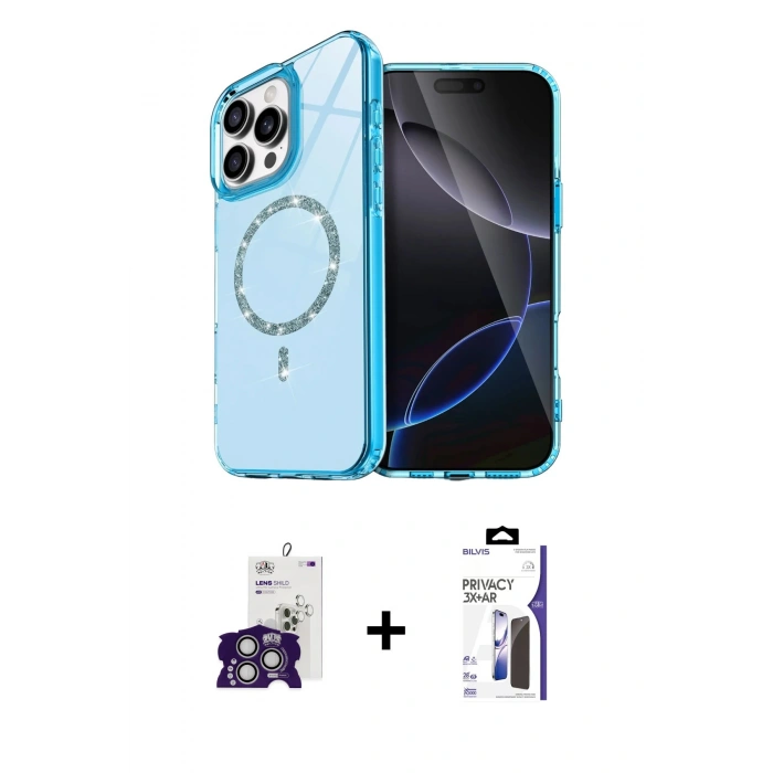 MARSİLYAN™- iPhone 16 Pro Max Kılıf Kıvılcım Form Prime - Siyah Bilvis 3X AR Hayalet Cam Ekran Koruyucu + Bilvis Titan Kamera Lens - GS