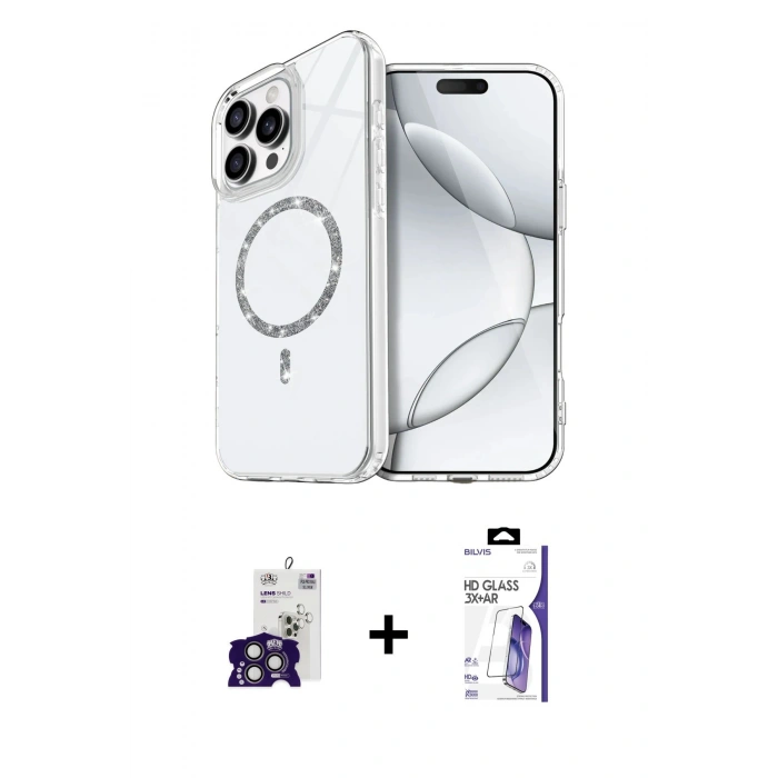 MARSİLYAN™- iPhone 16 Pro Max Kılıf Kıvılcım Form Prime - Siyah Bilvis 3X AR HD Cam Ekran Koruyucu + Bilvis Titan Kamera Lens - TMGI