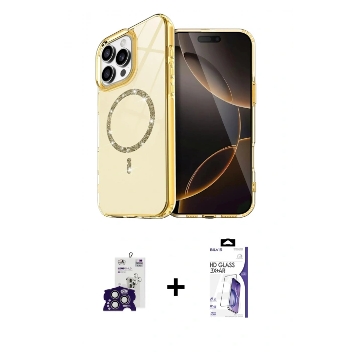 MARSİLYAN™- iPhone 16 Pro Max Kılıf Kıvılcım Form Prime - Siyah Bilvis 3X AR HD Cam Ekran Koruyucu + Bilvis Titan Kamera Lens - TMGI