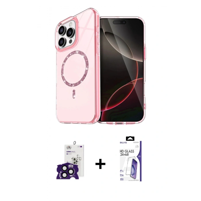 MARSİLYAN™- iPhone 16 Pro Max Kılıf Kıvılcım Form Prime - Siyah Bilvis 3X AR HD Cam Ekran Koruyucu + Bilvis Titan Kamera Lens - SH