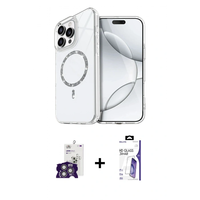 MARSİLYAN™- iPhone 16 Pro Max Kılıf Kıvılcım Form Prime - Siyah Bilvis 3X AR HD Cam Ekran Koruyucu + Bilvis Titan Kamera Lens - GS