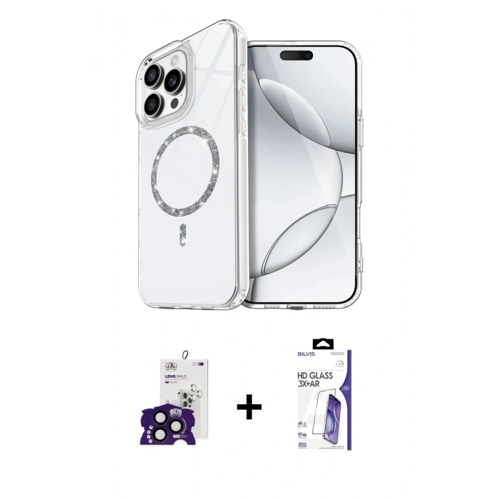 MARSİLYAN™- iPhone 16 Pro Max Kılıf Kıvılcım Form Prime - Siyah Bilvis 3X AR HD Cam Ekran Koruyucu + Bilvis Titan Kamera Lens - SH