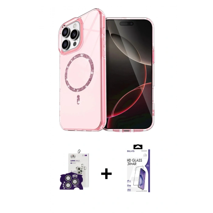 MARSİLYAN™- iPhone 16 Pro Max Kılıf Kıvılcım Form Prime - Siyah Bilvis 3X AR HD Cam Ekran Koruyucu + Bilvis Titan Kamera Lens - GS