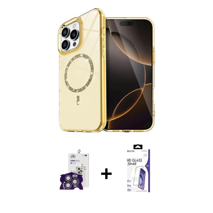 MARSİLYAN™- iPhone 16 Pro Max Kılıf Kıvılcım Form Prime - Siyah Bilvis 3X AR HD Cam Ekran Koruyucu + Bilvis Titan Kamera Lens - GS
