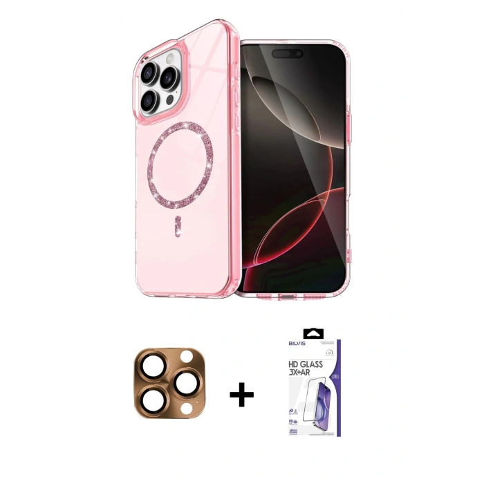 MARSİLYAN™- iPhone 16 Pro Max Kılıf Kıvılcım Form Prime - Siyah Bilvis 3X AR HD Cam Ekran Koruyucu + Pers Alüminyum Kamera Lens - CLTM