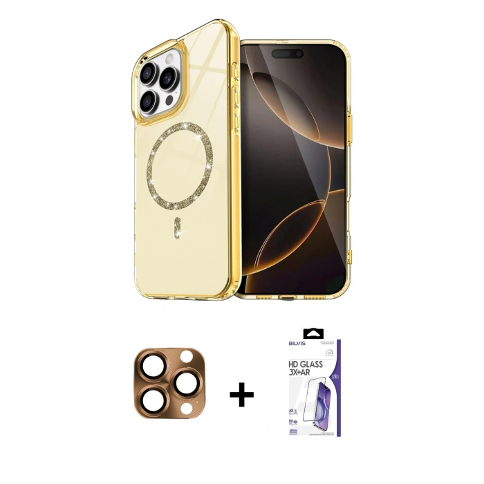 MARSİLYAN™- iPhone 16 Pro Max Kılıf Kıvılcım Form Prime - Siyah Bilvis 3X AR HD Cam Ekran Koruyucu + Pers Alüminyum Kamera Lens - CLTM