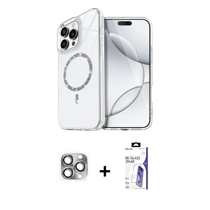 MARSİLYAN™- iPhone 16 Pro Max Kılıf Kıvılcım Form Prime - Siyah Bilvis 3X AR HD Cam Ekran Koruyucu + Pers Alüminyum Kamera Lens - GI