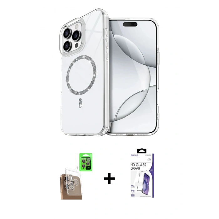 MARSİLYAN™- iPhone 16 Pro Max Kılıf Kıvılcım Form Prime - Siyah Bilvis 3X AR HD Cam Ekran Koruyucu + Raze Metal Kamera Lens - CLTM