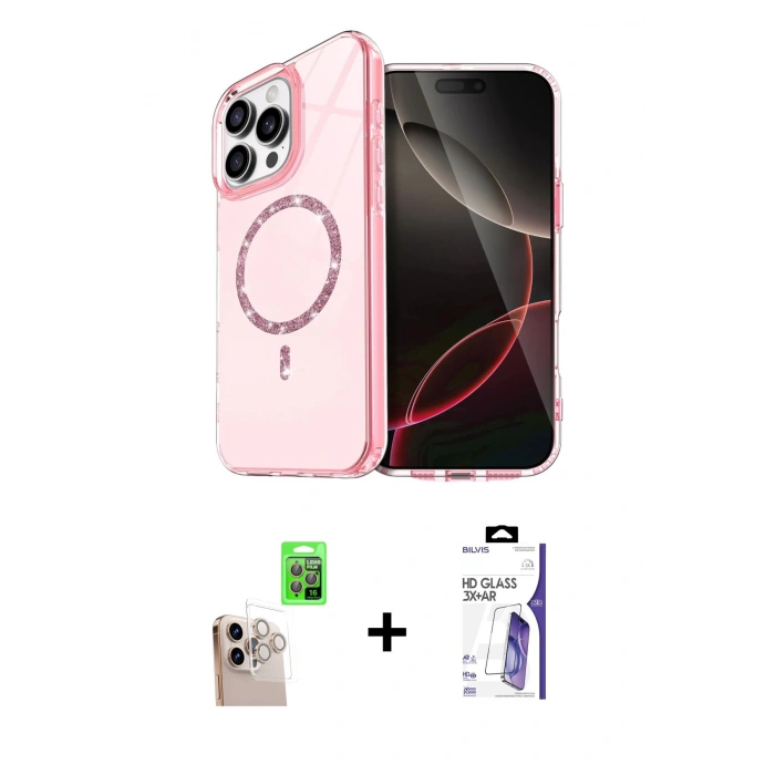MARSİLYAN™- iPhone 16 Pro Max Kılıf Kıvılcım Form Prime - Siyah Bilvis 3X AR HD Cam Ekran Koruyucu + Raze Metal Kamera Lens - NLGY