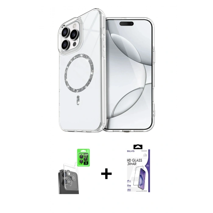 MARSİLYAN™- iPhone 16 Pro Max Kılıf Kıvılcım Form Prime - Siyah Bilvis 3X AR HD Cam Ekran Koruyucu + Raze Metal Kamera Lens - SH