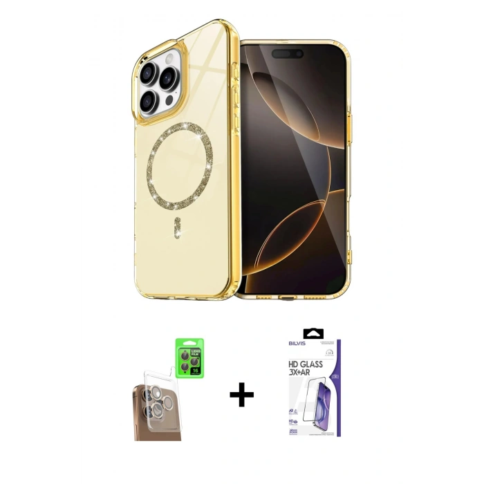 MARSİLYAN™- iPhone 16 Pro Max Kılıf Kıvılcım Form Prime - Siyah Bilvis 3X AR HD Cam Ekran Koruyucu + Raze Metal Kamera Lens - CLTM