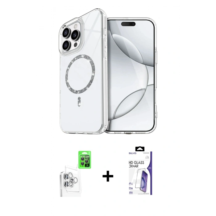 MARSİLYAN™- iPhone 16 Pro Max Kılıf Kıvılcım Form Prime - Siyah Bilvis 3X AR HD Cam Ekran Koruyucu + Raze Metal Kamera Lens - BZ
