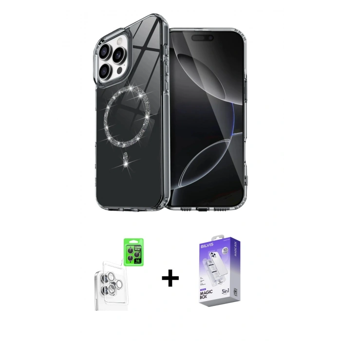 MARSİLYAN™- iPhone 16 Pro Max Kılıf Kıvılcım Form Prime - Siyah Bilvis 5in1 3D Magic Cam Ekran Koruyucu + Raze Metal Kamera Lens - BZ