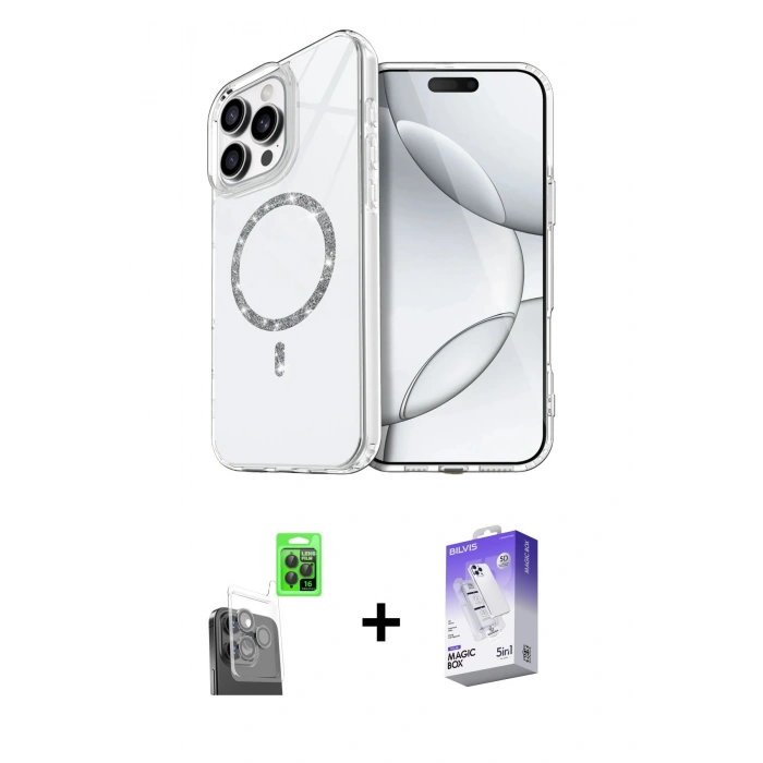 MARSİLYAN™- iPhone 16 Pro Max Kılıf Kıvılcım Form Prime - Siyah Bilvis 5in1 3D Magic Cam Ekran Koruyucu + Raze Metal Kamera Lens - SH