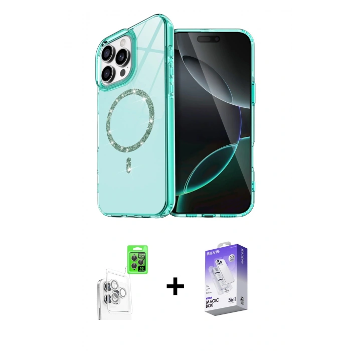 MARSİLYAN™- iPhone 16 Pro Max Kılıf Kıvılcım Form Prime - Siyah Bilvis 5in1 3D Magic Cam Ekran Koruyucu + Raze Metal Kamera Lens - BZ