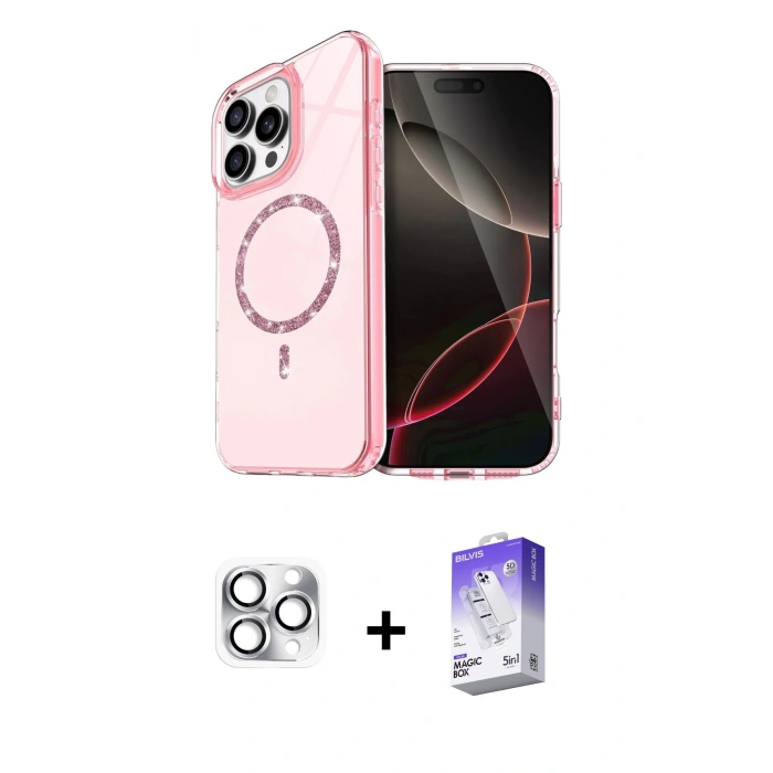 MARSİLYAN™- iPhone 16 Pro Max Kılıf Kıvılcım Form Prime - Siyah Bilvis 5in1 3D Magic Cam Ekran Koruyucu + Pers Alüminyum Kamera Lens - GS