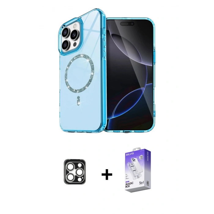 MARSİLYAN™- iPhone 16 Pro Max Kılıf Kıvılcım Form Prime - Siyah Bilvis 5in1 3D Magic Cam Ekran Koruyucu + PVD Metal Kamera Lens - GS