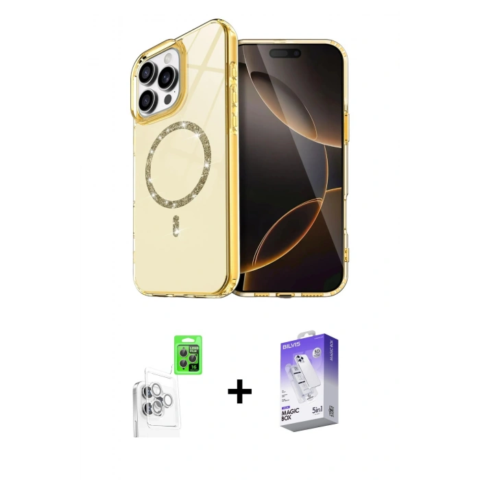 MARSİLYAN™- iPhone 16 Pro Max Kılıf Kıvılcım Form Prime - Siyah Bilvis 5in1 3D Magic Cam Ekran Koruyucu + Raze Metal Kamera Lens - BZ