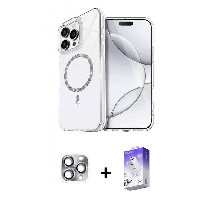 MARSİLYAN™- iPhone 16 Pro Max Kılıf Kıvılcım Form Prime - Siyah Bilvis 5in1 3D Magic Cam Ekran Koruyucu + Pers Alüminyum Kamera Lens - GI