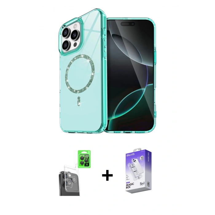 MARSİLYAN™- iPhone 16 Pro Max Kılıf Kıvılcım Form Prime - Siyah Bilvis 5in1 3D Magic Cam Ekran Koruyucu + Raze Metal Kamera Lens - SH