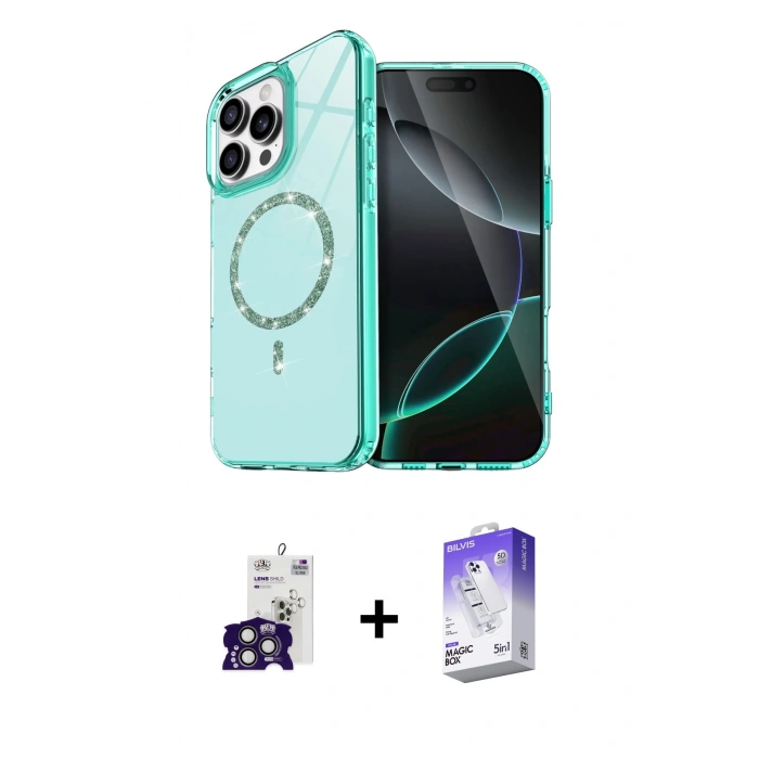 MARSİLYAN™- iPhone 16 Pro Max Kılıf Kıvılcım Form Prime - Siyah Bilvis 5in1 3D Magic Cam Ekran Koruyucu + Bilvis Titan Kamera Lens - TMGI