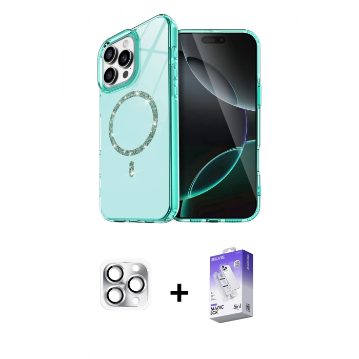 MARSİLYAN™- iPhone 16 Pro Max Kılıf Kıvılcım Form Prime - Siyah Bilvis 5in1 3D Magic Cam Ekran Koruyucu + Pers Alüminyum Kamera Lens - GS