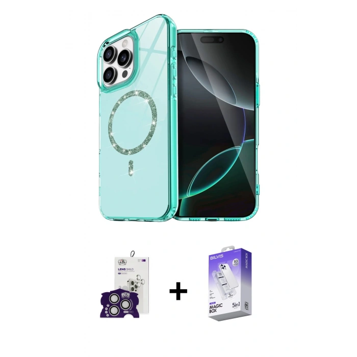 MARSİLYAN™- iPhone 16 Pro Max Kılıf Kıvılcım Form Prime - Siyah Bilvis 5in1 3D Magic Cam Ekran Koruyucu + Bilvis Titan Kamera Lens - GS