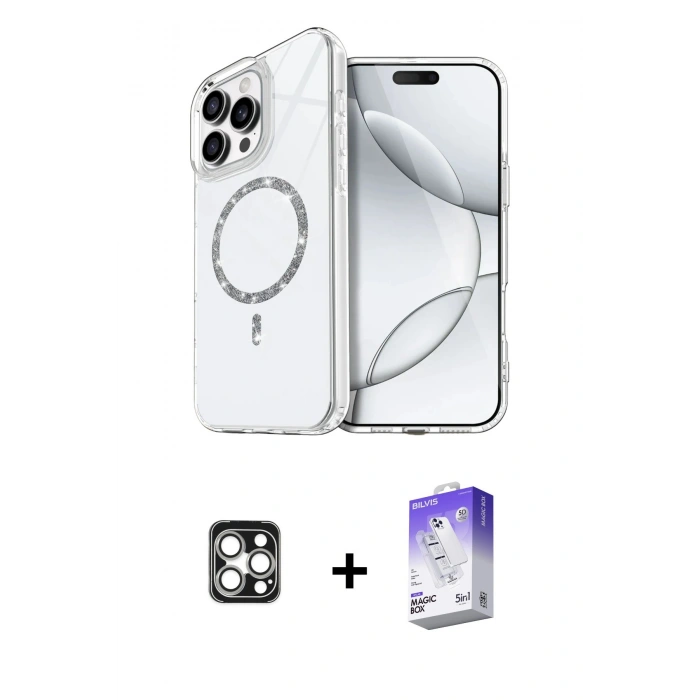 MARSİLYAN™- iPhone 16 Pro Max Kılıf Kıvılcım Form Prime - Siyah Bilvis 5in1 3D Magic Cam Ekran Koruyucu + PVD Metal Kamera Lens - GS
