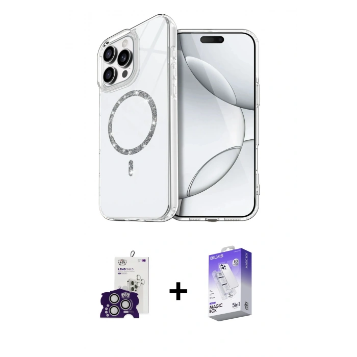 MARSİLYAN™- iPhone 16 Pro Max Kılıf Kıvılcım Form Prime - Siyah Bilvis 5in1 3D Magic Cam Ekran Koruyucu + Bilvis Titan Kamera Lens - GS