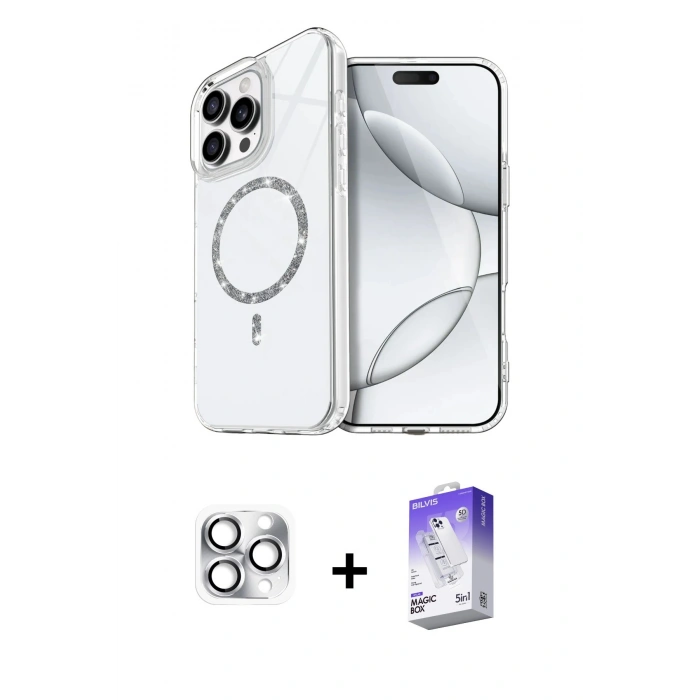 MARSİLYAN™- iPhone 16 Pro Max Kılıf Kıvılcım Form Prime - Siyah Bilvis 5in1 3D Magic Cam Ekran Koruyucu + Pers Alüminyum Kamera Lens - GS