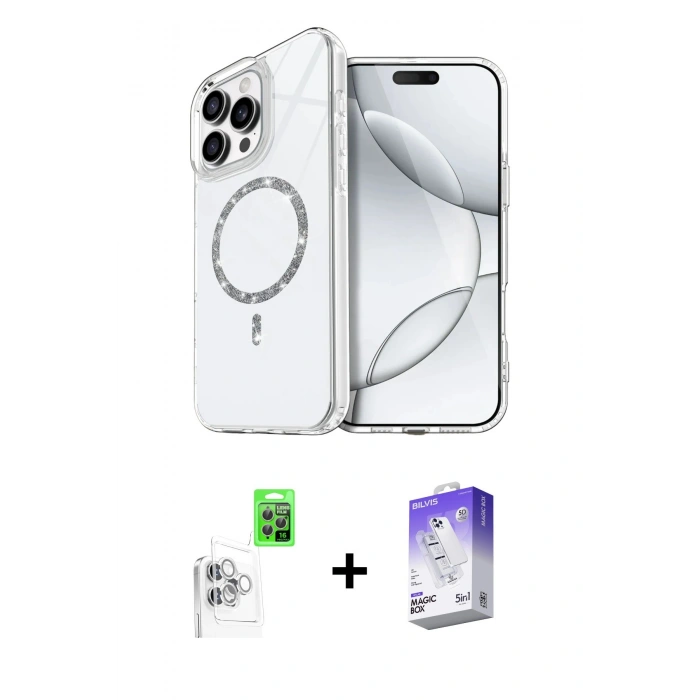 MARSİLYAN™- iPhone 16 Pro Max Kılıf Kıvılcım Form Prime - Siyah Bilvis 5in1 3D Magic Cam Ekran Koruyucu + Raze Metal Kamera Lens - BZ