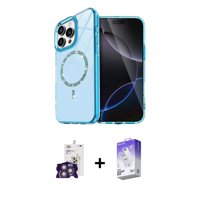 MARSİLYAN™- iPhone 16 Pro Max Kılıf Kıvılcım Form Prime - Siyah Bilvis 5in1 3D Magic Cam Ekran Koruyucu + Bilvis Titan Kamera Lens - GS