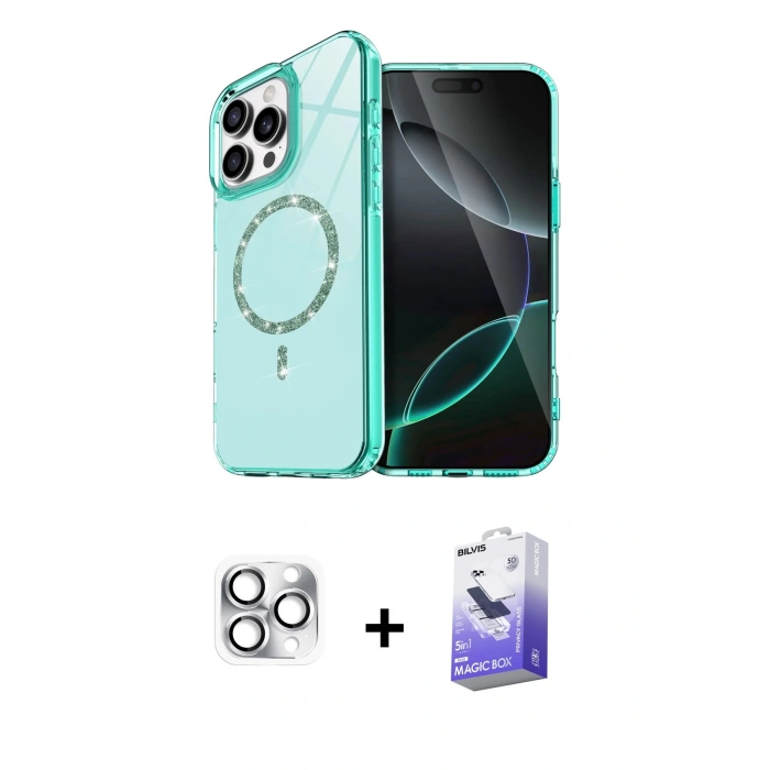 MARSİLYAN™- iPhone 16 Pro Max Kılıf Kıvılcım Form Prime - Siyah Bilvis 5in1 5D Magic Hayalet Cam Ekran Koruyucu + Pers Alüminyum Kamera Lens - GS