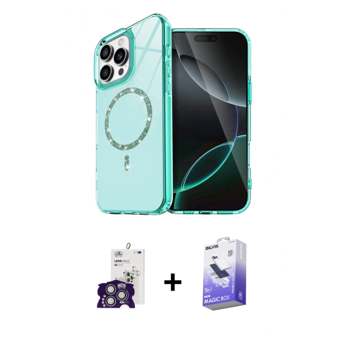 MARSİLYAN™- iPhone 16 Pro Max Kılıf Kıvılcım Form Prime - Siyah Bilvis 5in1 5D Magic Hayalet Cam Ekran Koruyucu + Bilvis Titan Kamera Lens - GS