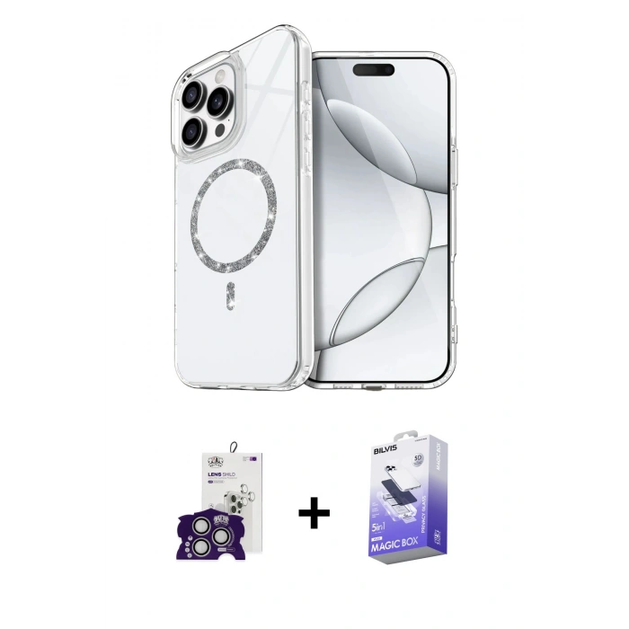 MARSİLYAN™- iPhone 16 Pro Max Kılıf Kıvılcım Form Prime - Siyah Bilvis 5in1 5D Magic Hayalet Cam Ekran Koruyucu + Bilvis Titan Kamera Lens - GS