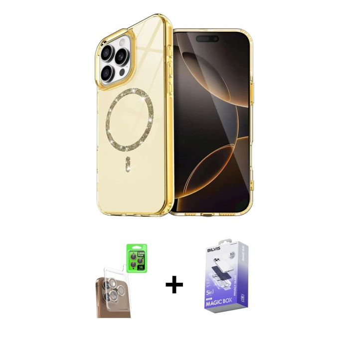 MARSİLYAN™- iPhone 16 Pro Max Kılıf Kıvılcım Form Prime - Siyah Bilvis 5in1 5D Magic Hayalet Cam Ekran Koruyucu + Raze Metal Kamera Lens - CLTM