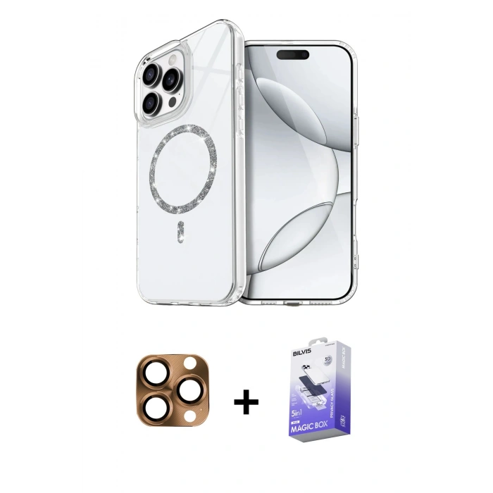 MARSİLYAN™- iPhone 16 Pro Max Kılıf Kıvılcım Form Prime - Siyah Bilvis 5in1 5D Magic Hayalet Cam Ekran Koruyucu + Pers Alüminyum Kamera Lens - CLTM