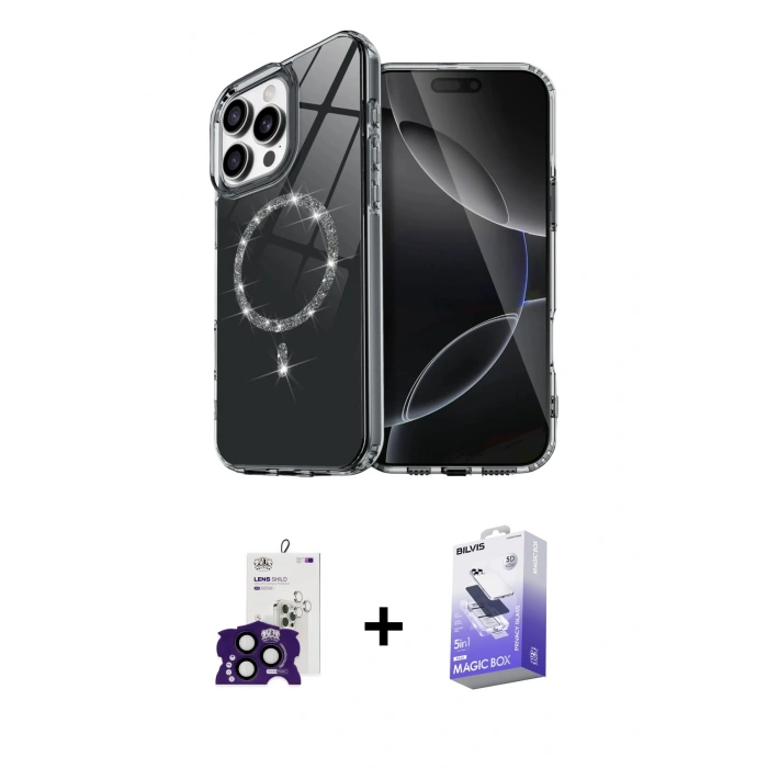 MARSİLYAN™- iPhone 16 Pro Max Kılıf Kıvılcım Form Prime - Siyah Bilvis 5in1 5D Magic Hayalet Cam Ekran Koruyucu + Bilvis Titan Kamera Lens - SH