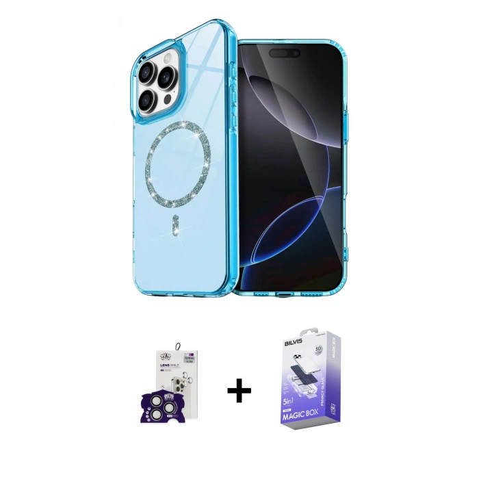 MARSİLYAN™- iPhone 16 Pro Max Kılıf Kıvılcım Form Prime - Siyah Bilvis 5in1 5D Magic Hayalet Cam Ekran Koruyucu + Bilvis Titan Kamera Lens - TMGI