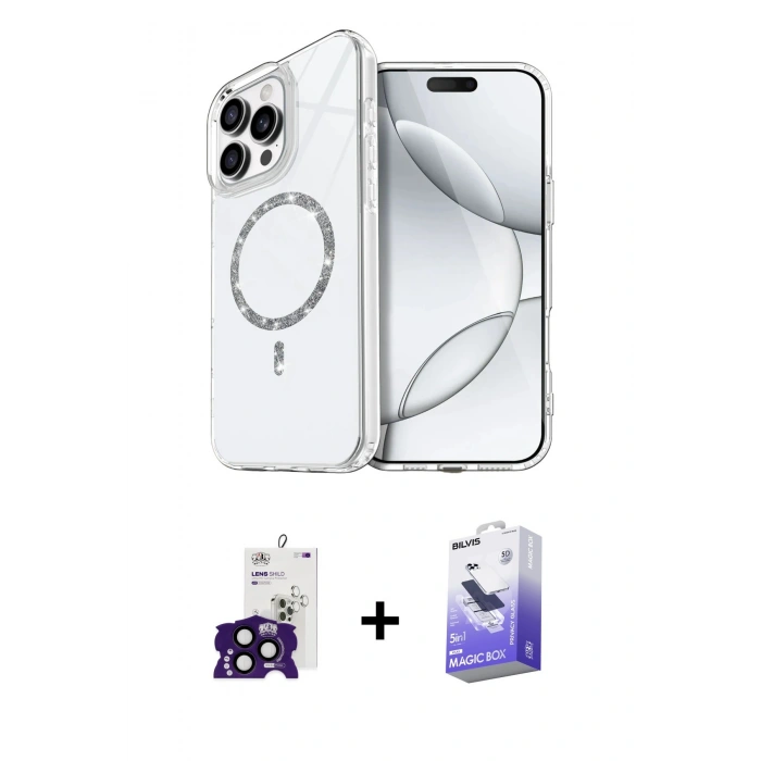 MARSİLYAN™- iPhone 16 Pro Max Kılıf Kıvılcım Form Prime - Siyah Bilvis 5in1 5D Magic Hayalet Cam Ekran Koruyucu + Bilvis Titan Kamera Lens - SH