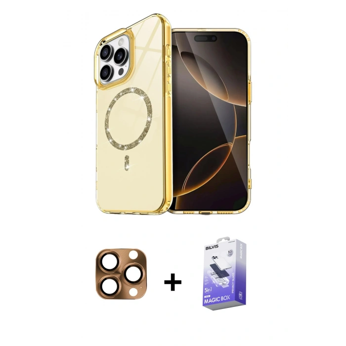 MARSİLYAN™- iPhone 16 Pro Max Kılıf Kıvılcım Form Prime - Siyah Bilvis 5in1 5D Magic Hayalet Cam Ekran Koruyucu + Pers Alüminyum Kamera Lens - CLTM