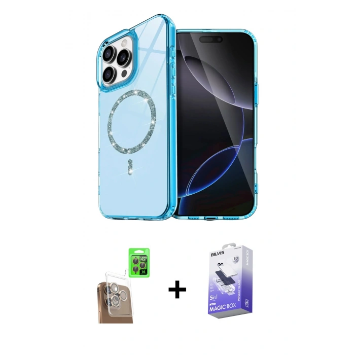 MARSİLYAN™- iPhone 16 Pro Max Kılıf Kıvılcım Form Prime - Siyah Bilvis 5in1 5D Magic Hayalet Cam Ekran Koruyucu + Raze Metal Kamera Lens - CLTM