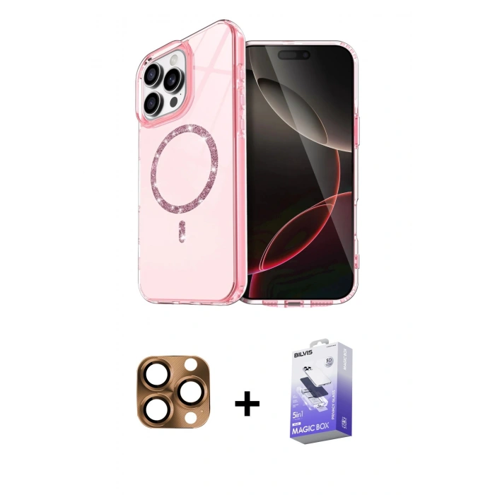 MARSİLYAN™- iPhone 16 Pro Max Kılıf Kıvılcım Form Prime - Siyah Bilvis 5in1 5D Magic Hayalet Cam Ekran Koruyucu + Pers Alüminyum Kamera Lens - CLTM