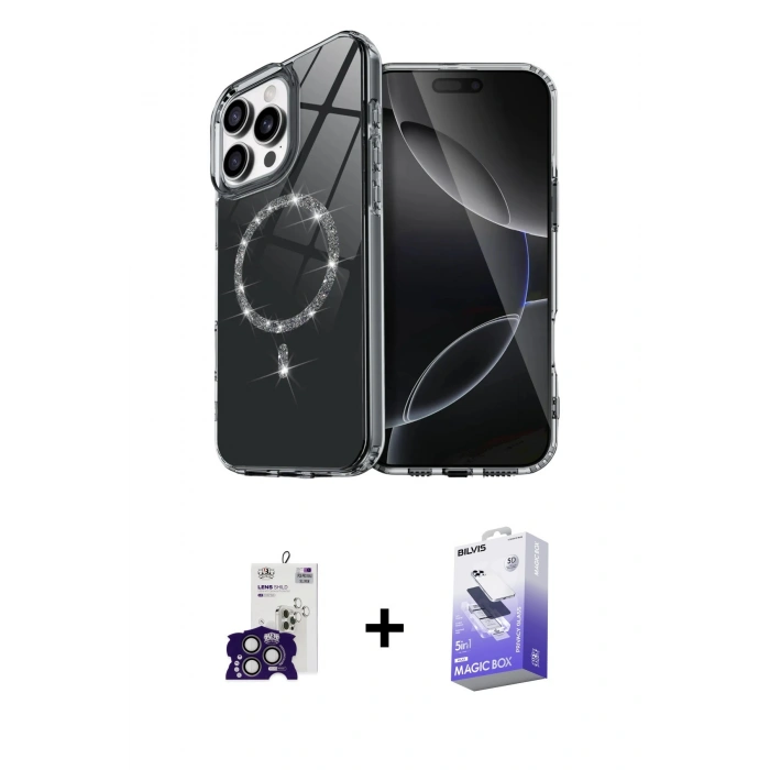 MARSİLYAN™- iPhone 16 Pro Max Kılıf Kıvılcım Form Prime - Siyah Bilvis 5in1 5D Magic Hayalet Cam Ekran Koruyucu + Bilvis Titan Kamera Lens - TMGI