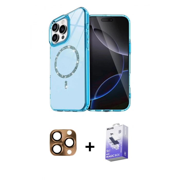 MARSİLYAN™- iPhone 16 Pro Max Kılıf Kıvılcım Form Prime - Siyah Bilvis 5in1 5D Magic Hayalet Cam Ekran Koruyucu + Pers Alüminyum Kamera Lens - CLTM