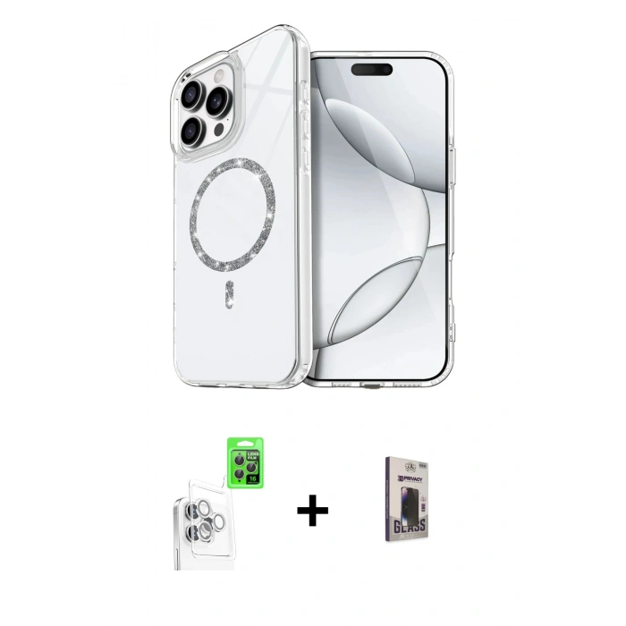 MARSİLYAN™- iPhone 16 Pro Max Kılıf Kıvılcım Form Prime - Siyah Bilvis Hayalet Cam Ekran Koruyucu + Raze Metal Kamera Lens - BZ