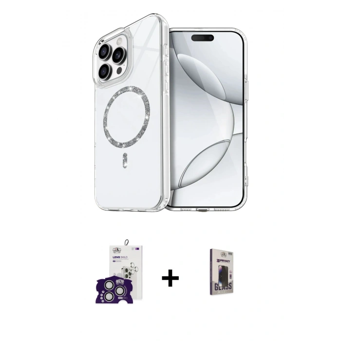 MARSİLYAN™- iPhone 16 Pro Max Kılıf Kıvılcım Form Prime - Siyah Bilvis Hayalet Cam Ekran Koruyucu + Bilvis Titan Kamera Lens - GS