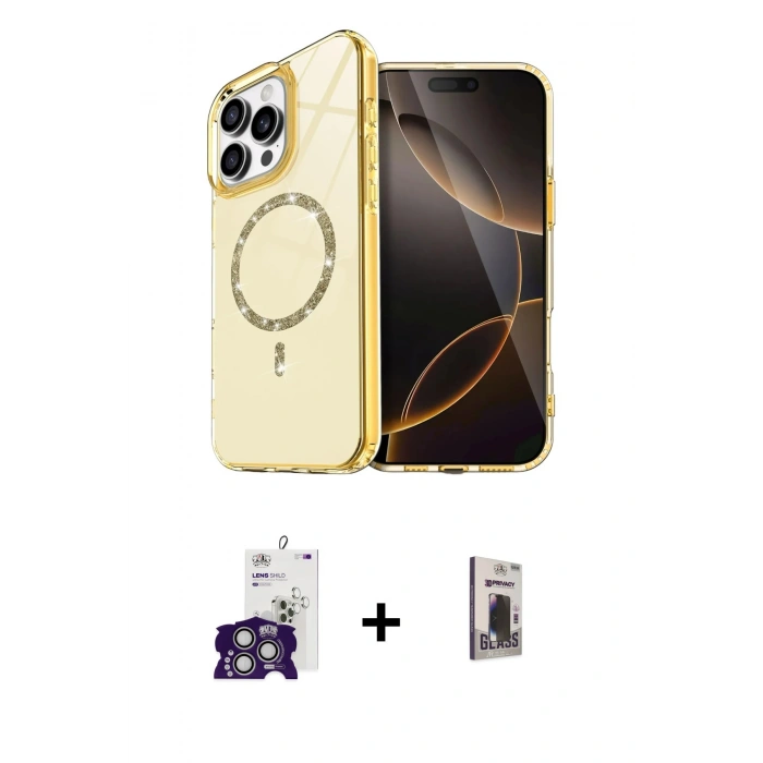 MARSİLYAN™- iPhone 16 Pro Max Kılıf Kıvılcım Form Prime - Siyah Bilvis Hayalet Cam Ekran Koruyucu + Bilvis Titan Kamera Lens - GS