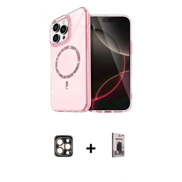 MARSİLYAN™- iPhone 16 Pro Max Kılıf Kıvılcım Form Prime - Siyah Bilvis Hayalet Cam Ekran Koruyucu + PVD Metal Kamera Lens - GD